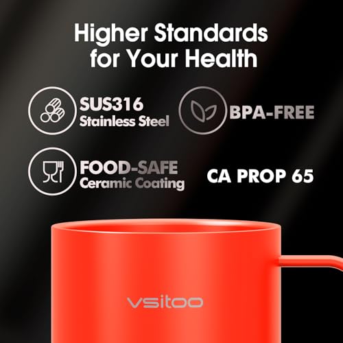 Vsitoo S6 Plus Smart Coffee Mug, 12oz,Temperature Controlled Mug & Electric Coffee Mug with Music Sync Lights，Auto-Sensing AI Heats Drinks to 120-150°F Hands-Free. Ideal for Home/Office/Gifts - Red - color: Red