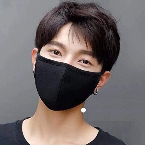 5 Pack Black Mask Windproof Dustproof Masks with Adjustable Nose Wire,Breathable Reusable Washed for Outdoor Sport Half Face Earloop Cotton Masks for Men and Women