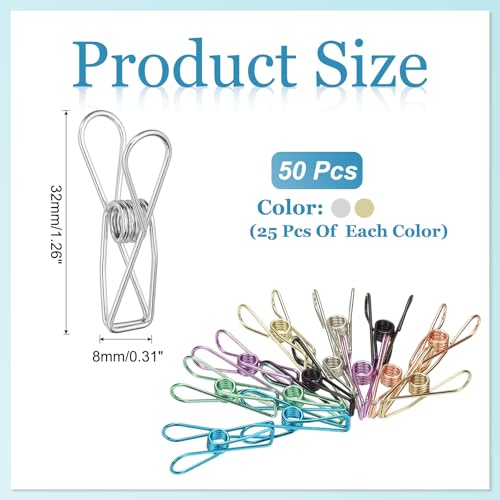 PATIKIL 50Pcs Paper Office Binder Clips, 1.26" Small Metal Wire Hollow Out Paper Clamps Long Tail Binder Clips for Photo Clothes Hanging Office Home Kitchen Food Package, Silver/Gold - color: Silver/Gold