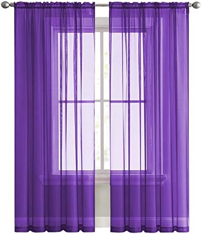 SpaceDresser Sheer Voile Window Treatment Rod Pocket Curtain Panels for Kitchen Bedroom Living Room Drapes Sunlight Filtering Privacy Semi Home Decor Assorted (Purple, 52 W x 54 L)