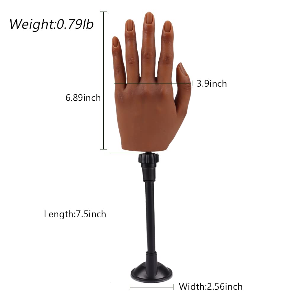 Practice Hand for Acrylic Nails with Stand Bracket, Silicone Fake Hands to Practice Fake Nails Mannequin Hand for Nails Practice and Nail Art Single Left Hand Color 5#