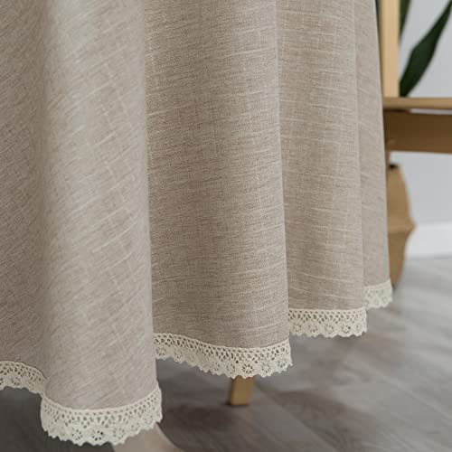 GLORY SEASON Lace Trim Tablecloth Linen-Look Textured Rustic Style Machine Washable Solid Heavy Weight Rectangle/Oblong Table Cloth Cover for Kitchen Dinning Tabletop Decoration 55x102 in Beige - size: 102" x 55" (Rectangular)