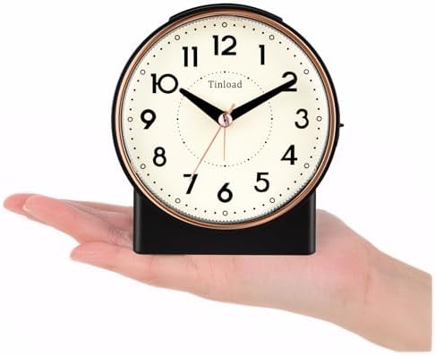 Tinload 4.3" Retro Analog Alarm Clock, Vintage Decor, No Ticking Silent, Easy to Set, Gradual Rise Alarm, On/Off Switch on Side, Gentle Wake, Snooze, Lighted on Demand, Battery Operated, Retro Black