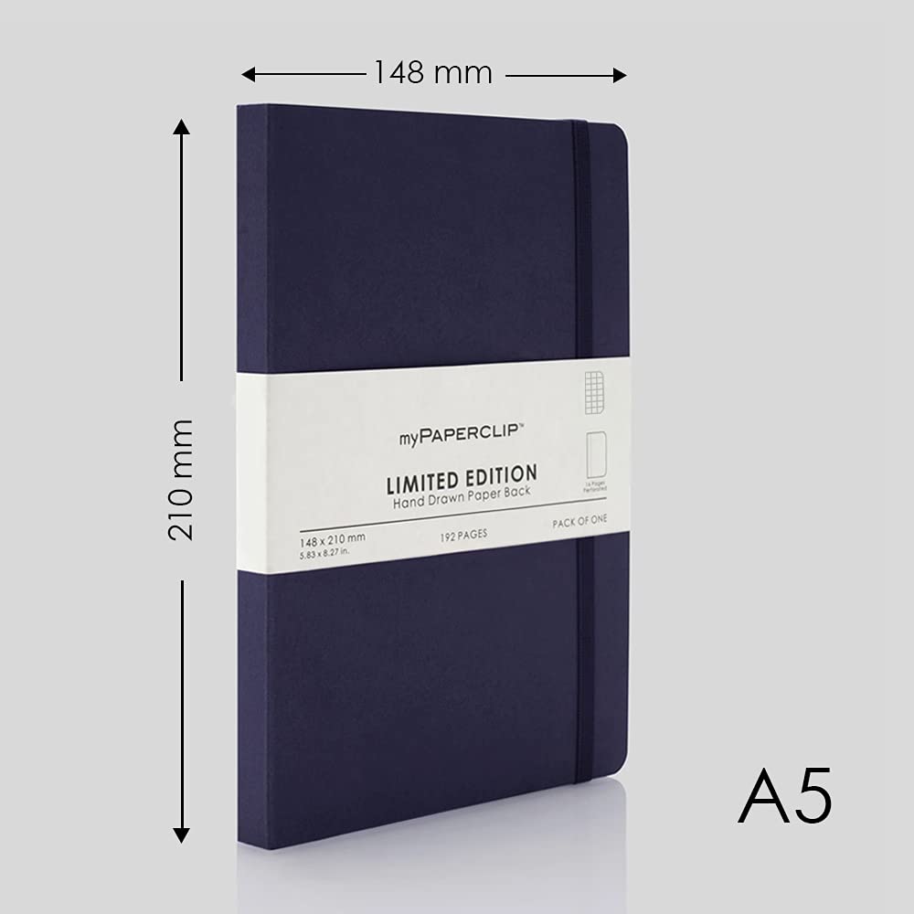myPAPERCLIP Limited Edition A5 Checks/Square Grid Notebook | 192 Pages, 100 GSM, Soft Cover, A5 (5.83 × 8.27 in) | Flat Lay | Bookmark & Elastic Closure | Aubergine