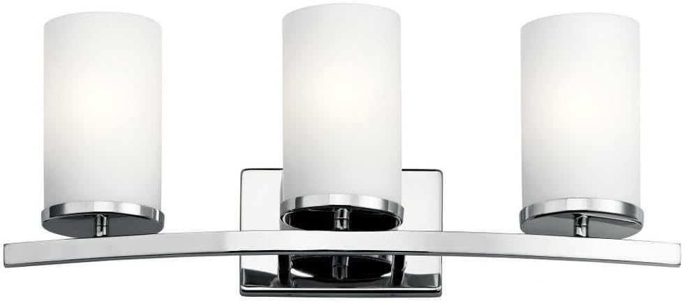 Kichler Crosby 23" Vanity Light in Chrome, 3-Light Contemporary Bathroom Light with Satin Etched Cased Opal Glass, (23" L x 8.75" H), 45497CH