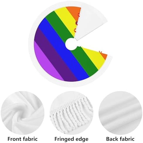 Christmas Tree Skirt 36" Inch LGBT Gay Pride Flag Xmas Tree Skirt Mat with White Tassel for Party Holiday, Tree Skirt Christmas Decorations
