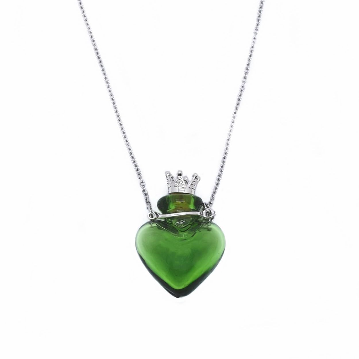 Glaze Glass Heart-Shaped Refillable Essential Oil Necklace Pendant - Aromatherapy Perfume Diffuser Pendant with Stainless Steel Chain (Green)