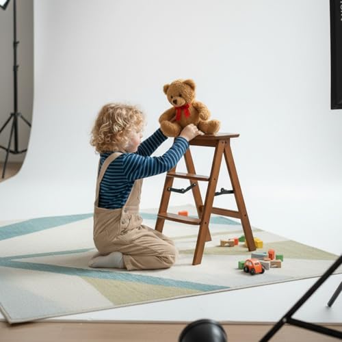 Kate 3-Step Foldable Wooden Step Ladder, 300 lb Capacity Solid Wood Step Stool for Photography Studio, Portrait Shooting, Home Kitchen & Living Room
