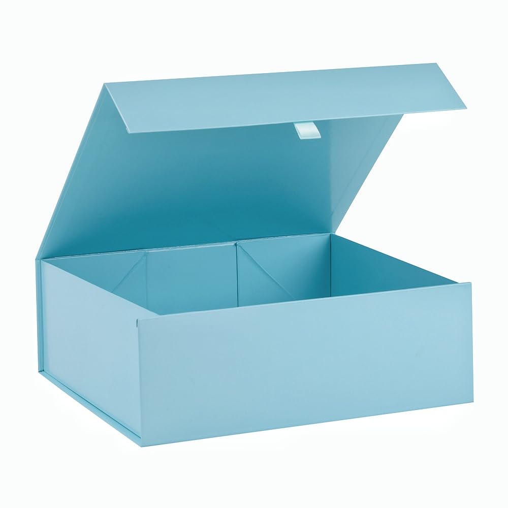PLINJOY Large Gift Box 13.5x11.8x4.7 Inches, Blue Gift Boxes for Presents with Magnetic Closure Lid, Luxury Gift Box Rectangle Collapsible Boxes for Gift Packaging