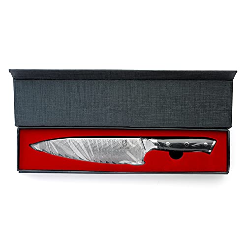 Mercer Culinary M13780 Premium Grade Super Steel, 8-Inch Chef's Knife w/Leaf Pattern Blade, G10 Handle - style: Chef's Knife Leaf Pattern Blade 8 Inch