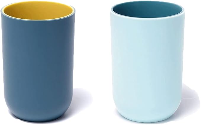 Unbreakable Reusable Drinking Cups Set of 2 Colors, Plastic Toothbrush Cup Tumblers 300 ml/10.5 oz, Dishwasher Safe (Light blue & Navy blue)