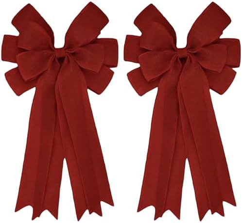 Meseey Double Pack 20X10 Inch Oversized Burgundy Burlap Bows Farmhouse Christmas Tree Topper & All-Weather Wreaths Decor, Heavy Duty Gift Wrapping Accents for Front Door/Cabinet (Burgundy)