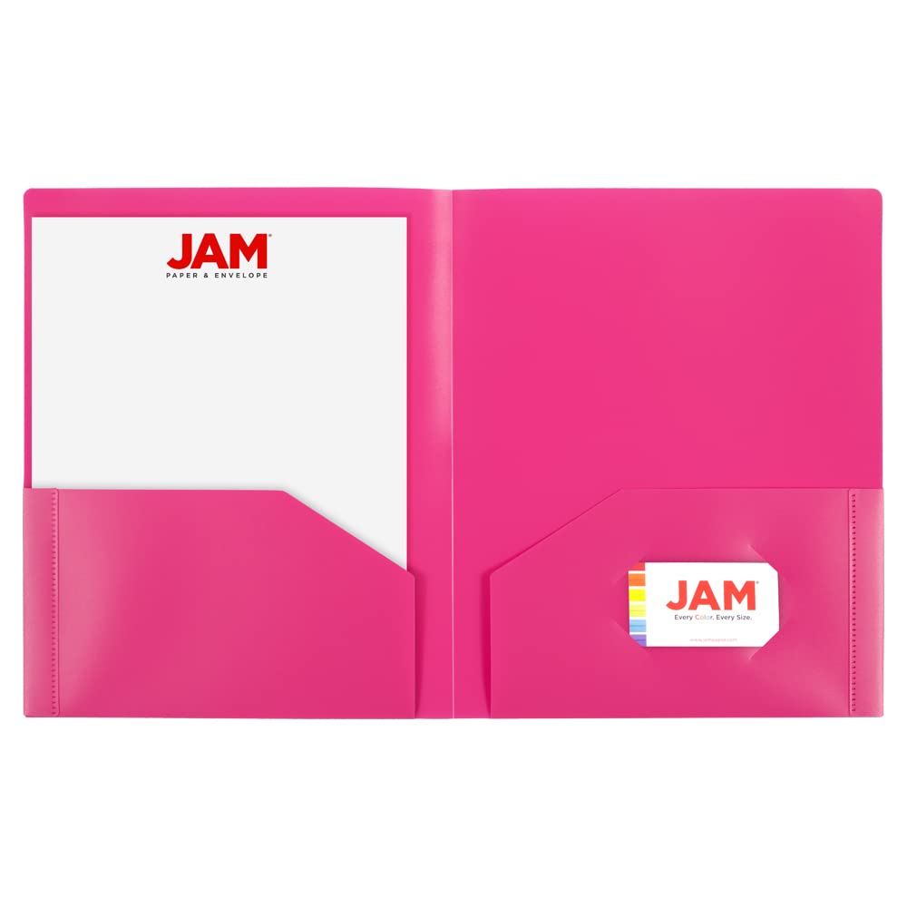 JAM PAPER Heavy Duty Plastic 2 Pocket Extra Tough School Folders - Fuchsia Hot Pink - 6/Pack