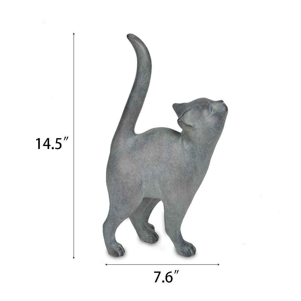Newman House Studio Garden-Statues Cat-Figurines Home Garden Decor - Farmhouse Backyard Polyresin Kitten 7.6L x 4W x 14.5H inch