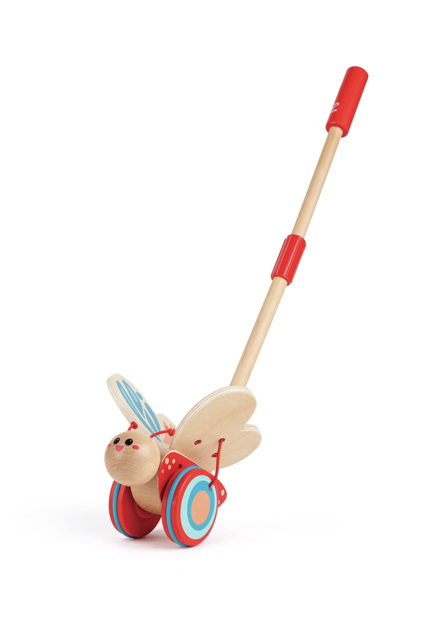 Award Winning Hape Butterfly Wooden Push and Pull Walking Toy, L: 6.3, W: 5.8, H: 22.2 inch, Red