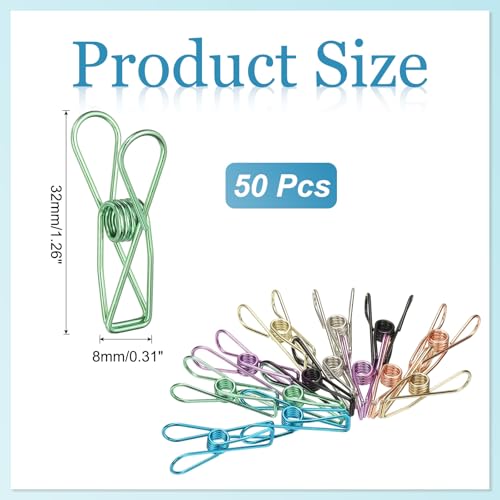 PATIKIL 50Pcs Paper Office Binder Clips, 1.26" Small Metal Wire Hollow Out Paper Clamps Long Tail Binder Clips for Photo Clothes Hanging Office Home Kitchen Food Package, Green - color: Green