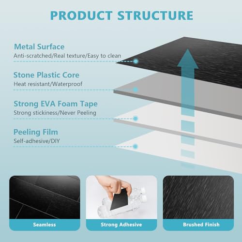 Vamos Tile 100-Piece Peel and Stick Backsplash Seamless Tile,3''x6'' Brushed Black Metal Subway Tile,Stick on Backsplash for Kitchen/Bathroom/Laundry Room - color: Brushed Black