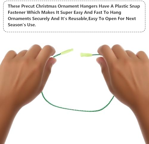 800 Pcs Christmas Ornament String, 7.87" Ornament Hanger Hooks w/Snap,Easy and Fast Locking Fastener Hanging Decoration Ropes for Christmas Tree Holiday Party(Green)