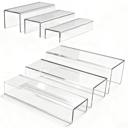 MerryNine Acrylic Risers, 6 Pcs 2 Set 8.6”L Clear Display Stand, Rectangular Acrylic Display Risers, Transparent Pop stand for Cupcakes, Figures, cosmetics, Retail, Shoe Showcase, Collectibles Display