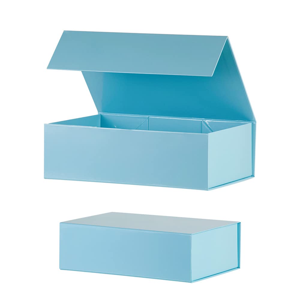 OBMMIRAO Upgrade 2 Pcs Blue 13x9x4 Inch Hard Large Gift Box with Lid, Foldable Magnetic Gift Boxes,Groomsman Box Bridesmaid Proposal for Clothes