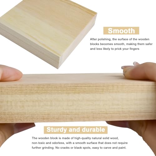 6x6x1 Inch Solid Wood Carving Blocks, 4 Pcs Rectangle Wooden Blocks for Crafting, Unfinished Wood Blocks for Crafts DIY Supplies Coasters Engraving Painting Beginners and Adults - size: 6x6x1 Inch