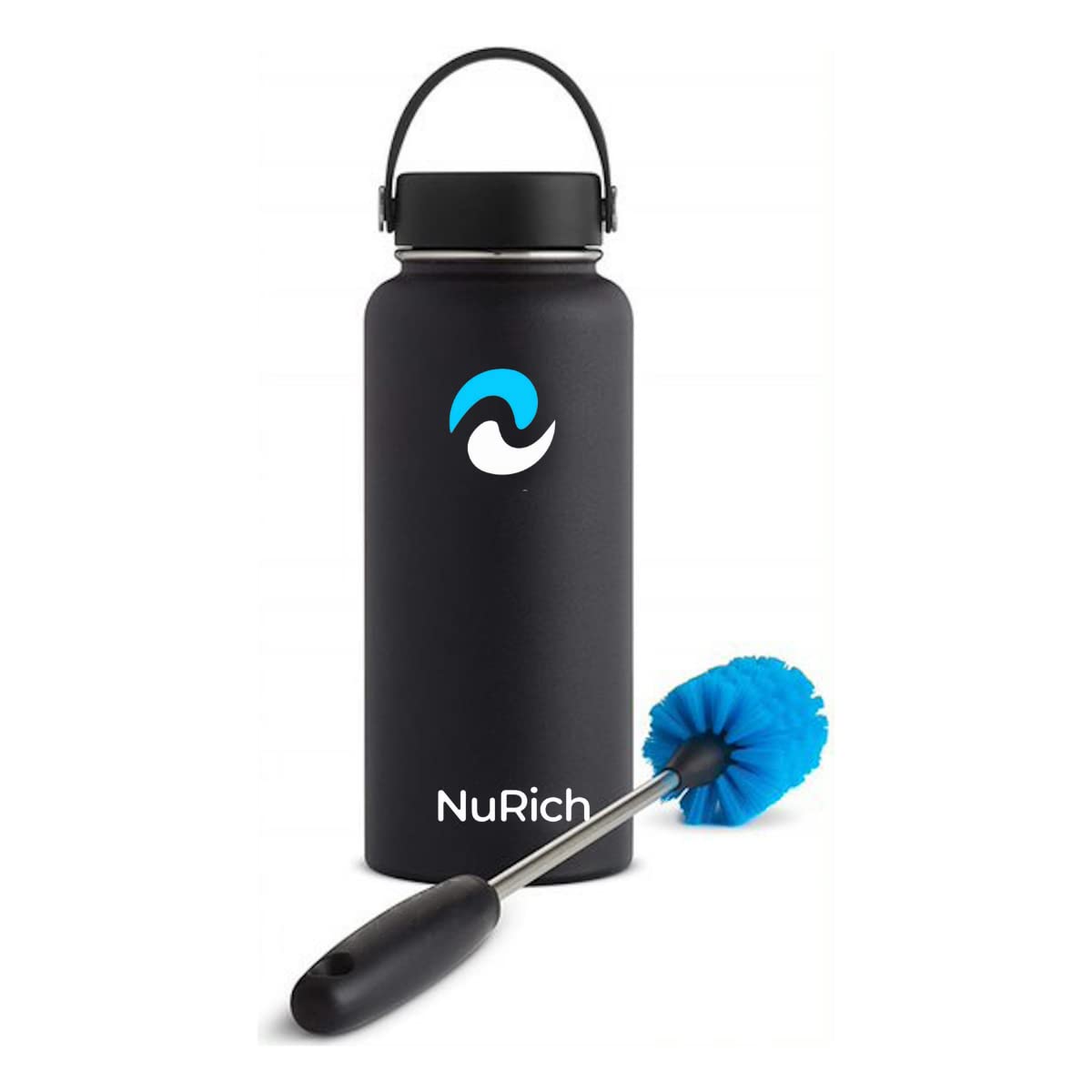 NuRich Long Bottle Brush for Water Bottles - Heavy Duty Stainless Steel Cleaning Brush with Non-Slip Grip, Compatible with Hydro Flask, Yeti, Nalgene, Owala & More Reusable Bottles