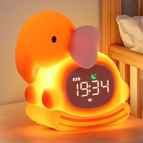 Kids Alarm Clock, Sleep Training Clock for Toddler, Rechargeable Digital Alarm Clock with RGB Lights,ok to Wake Clock for Kids,Silicone Animal Tabletop Lamp for Kid,Gift for Kids Teens
