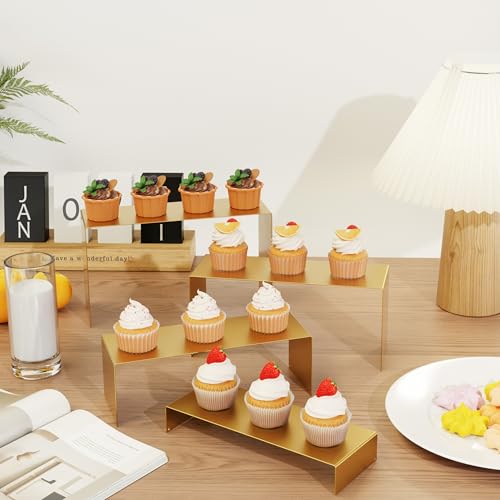 Gold Matte Metal Display Stand,8 Pcs 2 Set Display Risers, Metal Rectangular Display Shelf Holders for Showcase, Dessert, Perfume, Vendor Events, Cupcake Stands, Toys Display Shelves ( 8Pcs-Gold, 7”L~8”L~9”L ) - color: 8Pcs-Gold