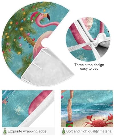 Pfrewn Christmas Tropical Flamingo Palm Tree Crab Christmas Tree Skirt 48" Farmhouse Winter Mini Xmas Tree Skirts Mat for Welcome Holiday Party Supplies Rustic Ornaments Indoor Home Decor