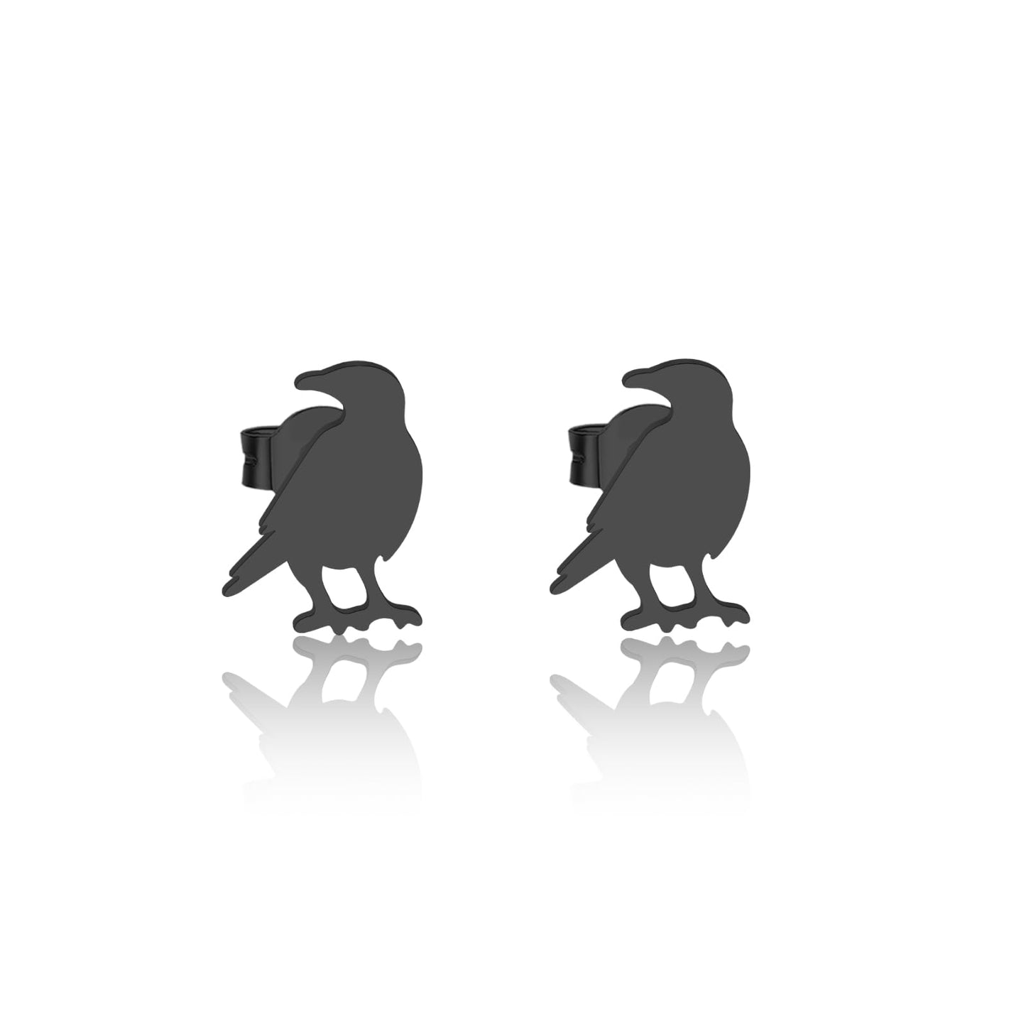OKEYCH Raven Lover Gift Raven Themed Stud Earrings Who Loves Crow Jewelry Crow Bird Merch (Raven Themed Stud E)