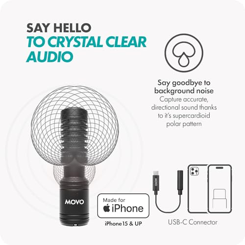 Movo iVlog1-IP Vlogging Kit for iPhone 15/16/17 and up - USB-C Compatible YouTube Starter Kit - with Shotgun Microphone, Mini Tripod, LED Light, Wide-Angle Lens, USB C Adapter, VXR10-PRO - size: USB-C