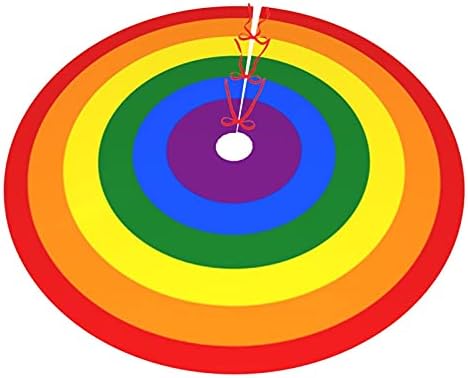 48" Christmas Tree Skirt, Rainbow Rings Xmas Tree Skirt for Christmas Decorations Skirt Xmas Holiday New Year Party Tree Mat Decor Indoor Outdoor