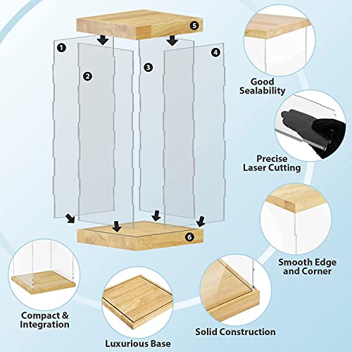 Clear Acrylic Display Case with Solid Butcherblock Base for Trophy, Collectibles, Assemble Cube Display Box Stand Dust Proof Protection Showcase for Action Figures Toys - by BenchPro - size: 5" H x 5" L x 5" D, style: 1" Thick Wood