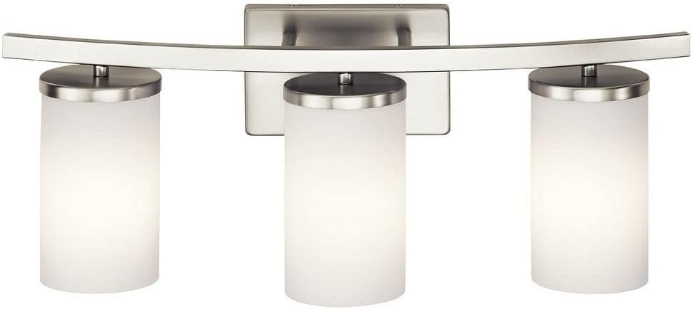 Kichler Crosby 23" Vanity Light in Chrome, 3-Light Contemporary Bathroom Light with Satin Etched Cased Opal Glass, (23" L x 8.75" H), 45497CH