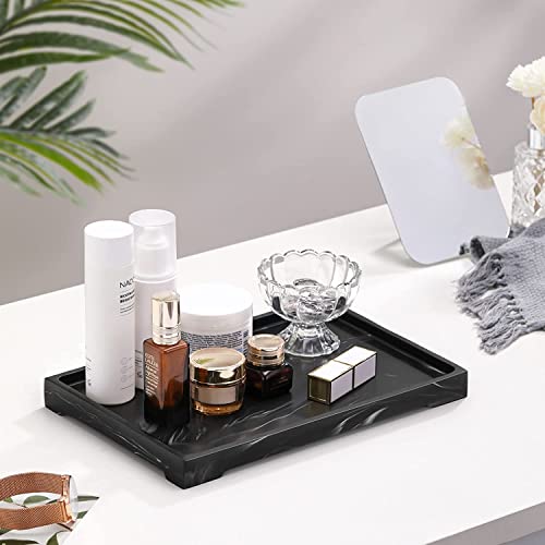 Luxspire Vanity Tray, Bathroom Tray Toilet Tank Storage Tray, Resin Kitchen Sink Trays, Vanity Countertop Organizer for Candles Towel Bottles Perfume Holder Serving Trays, Marble Style -Large- Ink - color: A - Ink, style: Large