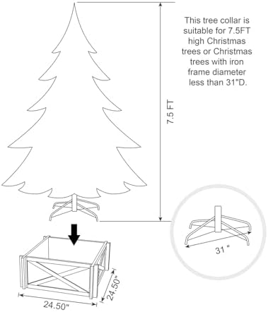 Glitzhome Christmas Tree Collar, 24.5" L Farmhouse Red Handcrafted Wooden Tree Collar Tree Stand Cover Decorative Christmas Tree Skirt Collar for 7.5ft Tree Holiday Decor