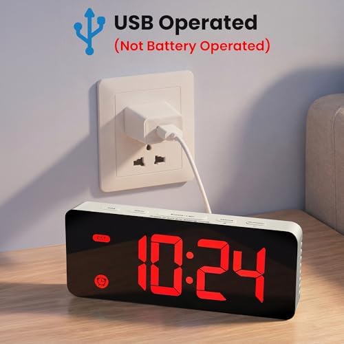 HODIK Small Digital Alarm Clock for Kids with Dimmable Backlight Volume Red