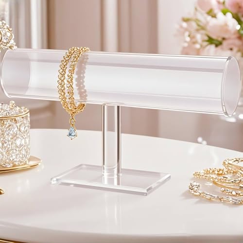 ChezMax Necklace Jewelry Display Jewelry Stand Hovering T-Bar Bracelet Holder for Home Organization - color: G-Transparent