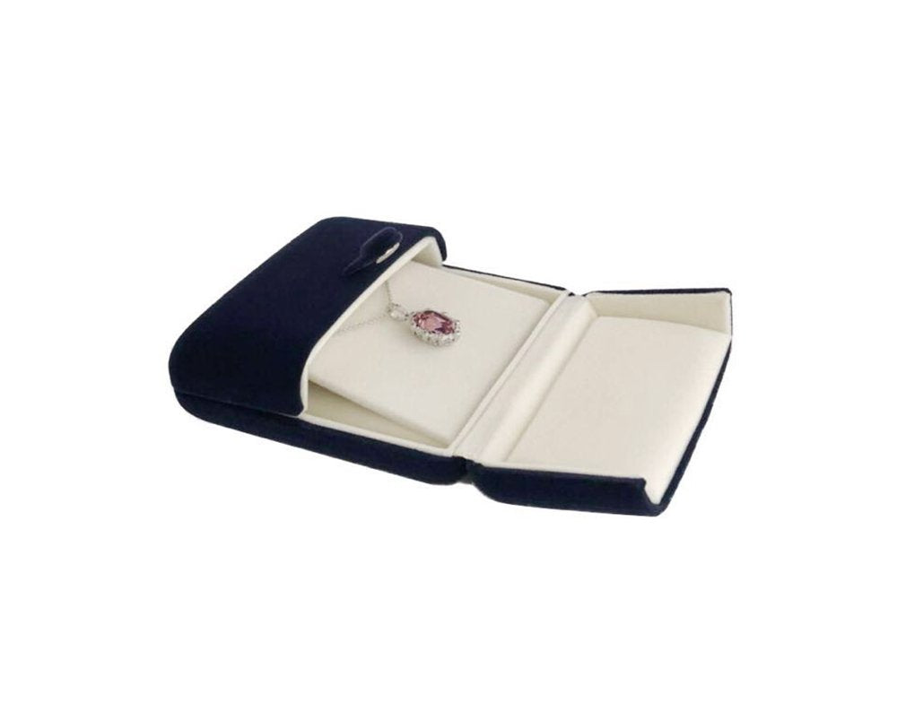 Svea Display Premium Double Function Navy Luxurious Blue Velvet Pendant Earrings Necklace Gift Box Double Layer Fine Material Modern Elegant (Jewelry is not included)