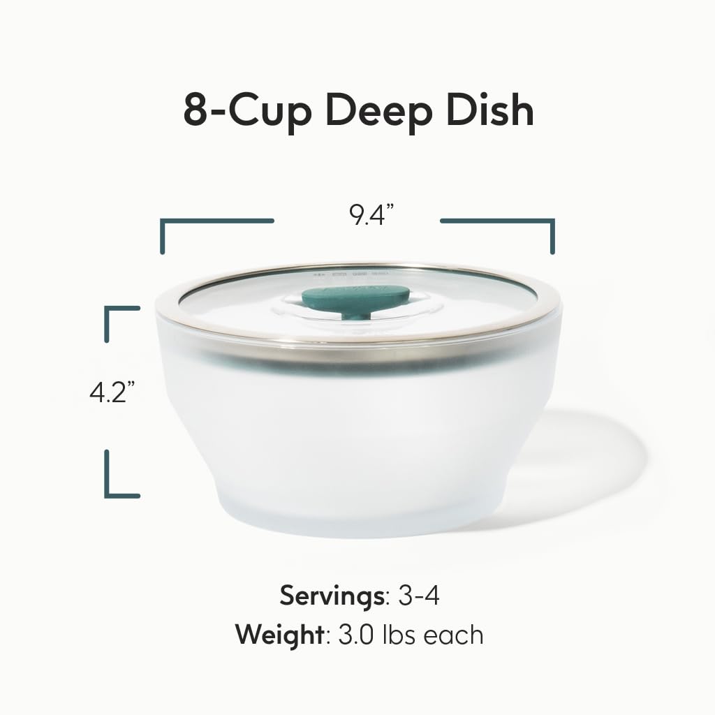 Anyday 8-Cup Microwave Cookware & Glass Container with Glass Lid, Plastic-Free Deep Food Storage | Stackable Airtight Steamer with Vented Lid for Microwave-Safe Reheating, Steaming Vegetables & Rice