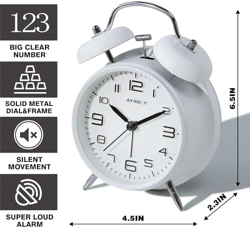 AYRELY?? Super Loud Alarm Clock for Heavy Sleepers Adults, Metal 4.5 Inches