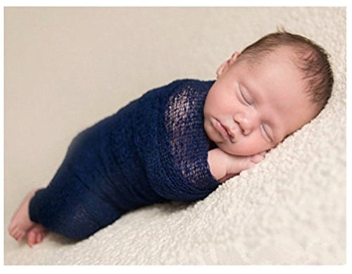 Newborn Photography Props Wrap Stretch Long Ripple Blanket Yarn Baby Photo Props Boy Girl Cloth Fabric Layer - color: Dark Blue