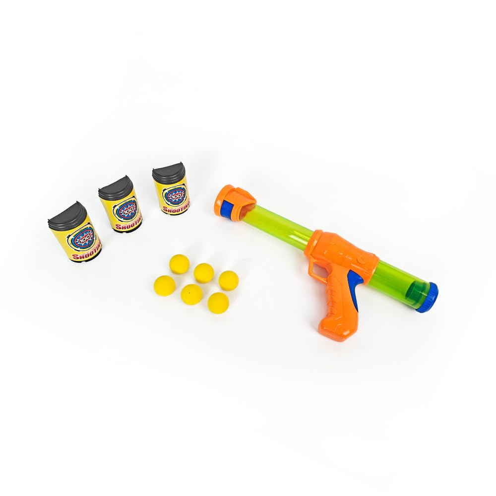 Air Gun Toy Shooting Game – 10-Piece Set with 6 Foam Balls, 3 Target Cans & Launcher – Safe Indoor & Outdoor Play, Hand-Eye Coordination Game for Kids Ages 8+