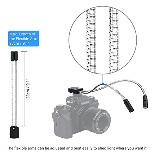 JJC 10 Inch Long Portable Shoe-Mount LED Macro Arm Light, CRI 95+ 5600K, 5 Level Adjustable, Flexible Fill Lights, USB-C, White - size: 10 Inch(Battery Powered)