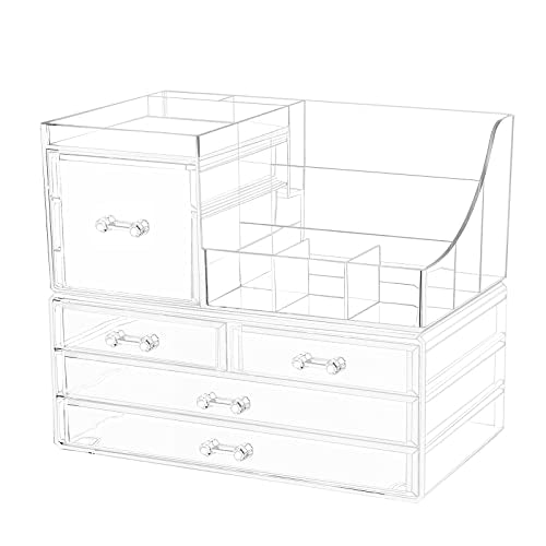 Cq acrylic 2 Pack Clear Make up Organizer Countertop,Stackable 5 Drawers Makeup Storage,Cute Vanity Organizers for dresser Hair Clip,Jewelry,Beauty Product Desk and Bathroom Organizers and Storage - size: 5 Drawers