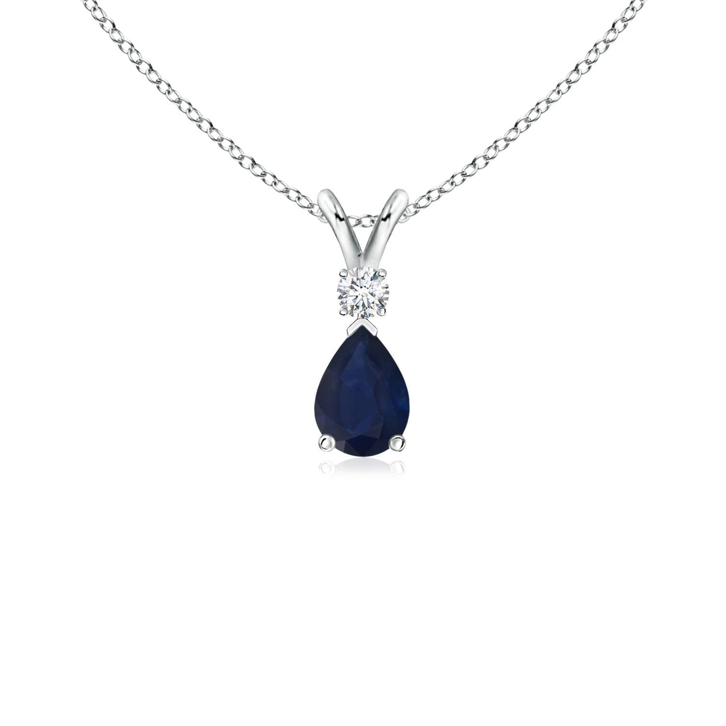 ANGARA Blue Sapphire Teardrop Pendant with Diamond in 14K White Gold (6x4mm Blue Sapphire)