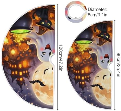 Halloween Christmas Tree Skirt Decoration, Large Tree Skirt Ornament 48 Inch with Halloween Ghost Pumpkins Xmas Tree Skirts Seasonal Round Tree Stand Mat for House Party Indoor Home Office Decor