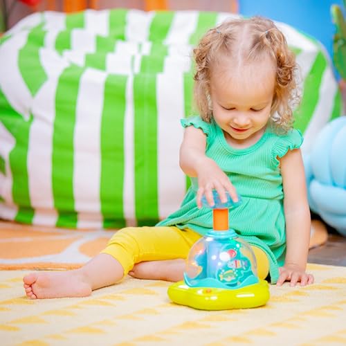 Bright Starts Press & Glow Spinner Cause and Effect Musical Baby Toy, Age 6 Months+