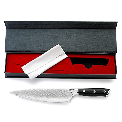 Mercer Culinary M13780 Premium Grade Super Steel, 8-Inch Chef's Knife w/Leaf Pattern Blade, G10 Handle - style: Chef's Knife Leaf Pattern Blade 8 Inch
