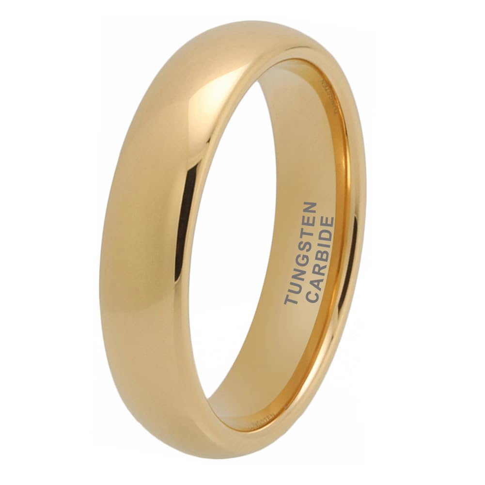 TUTISS 5mm Gold Tungsten Rings for Men Women Engagement Wedding Bands Domed Polished Comfort Fit Size 13
